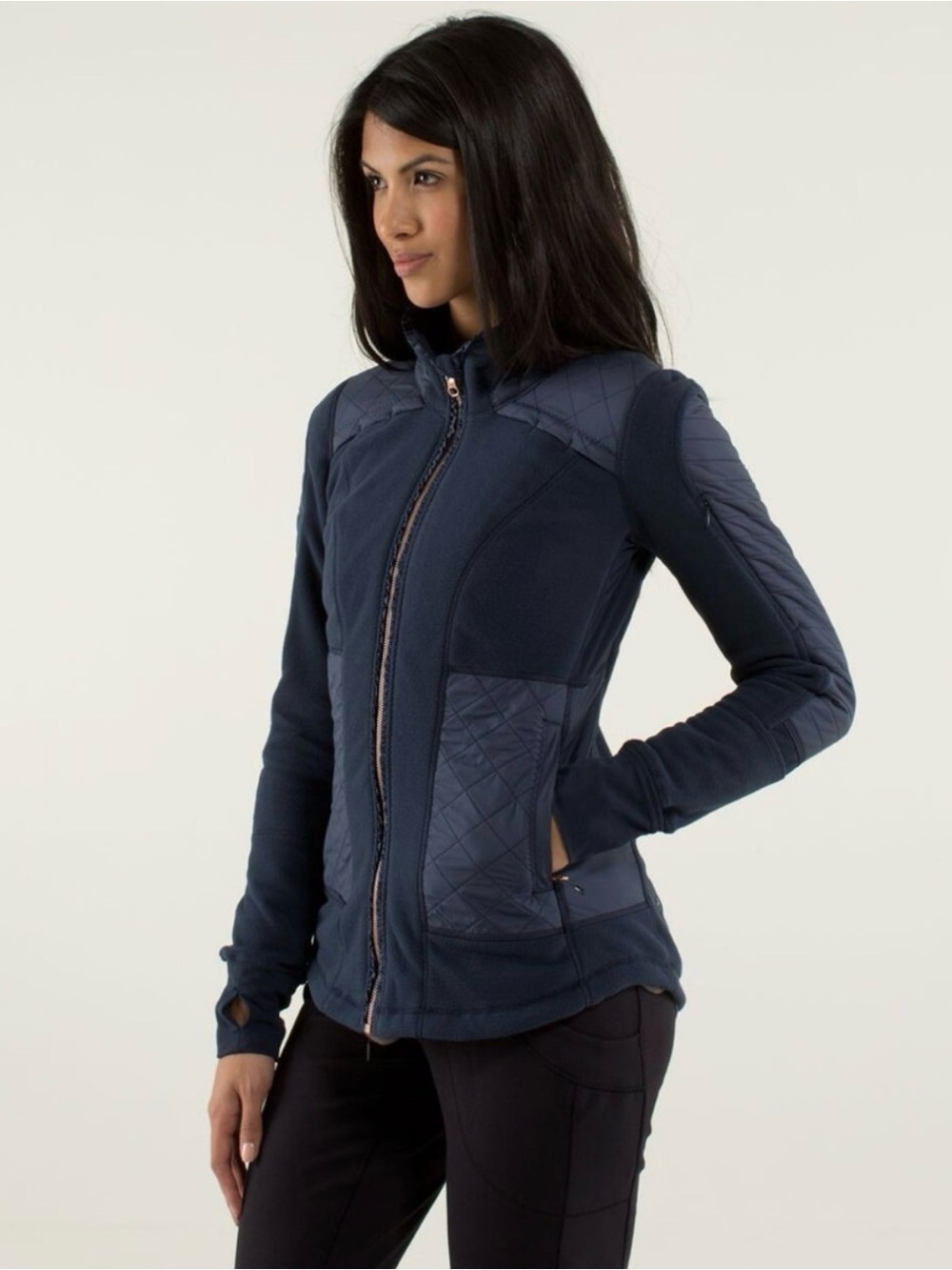 Lululemon Fleecy Keen Jacket Blue Rose Gold Full Zip High Neck Quilted